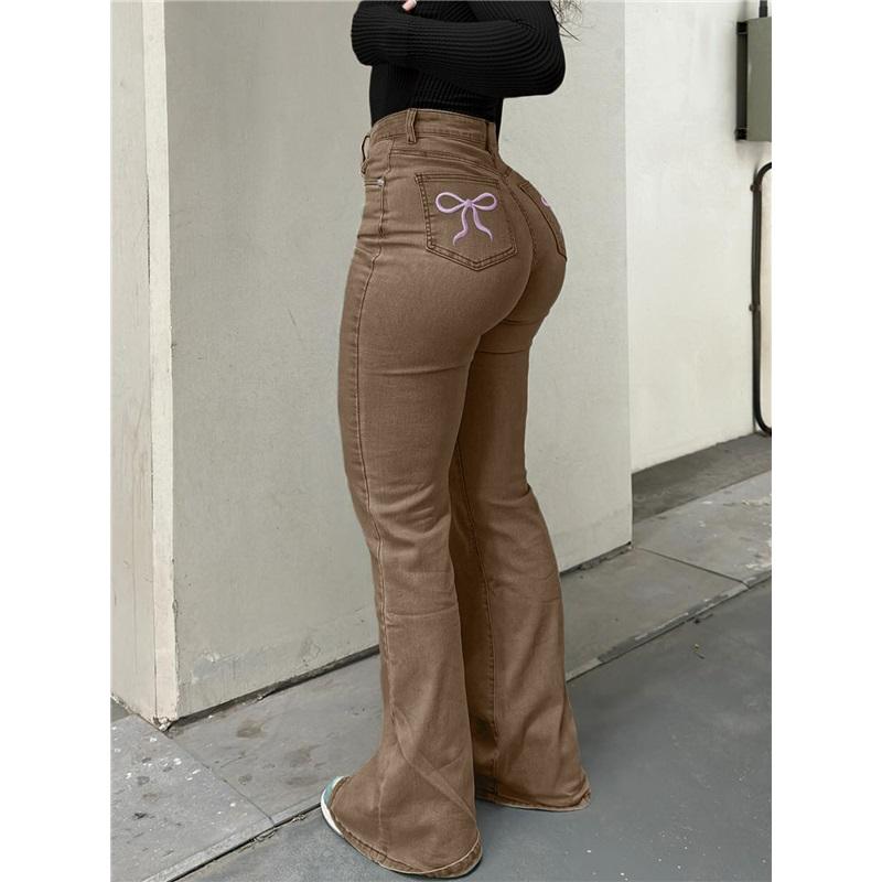 High Waist Schlagjeans für Damen Streetstyle Mode Stretchig Slim Fit mit Taschen Lässige Denim Hose