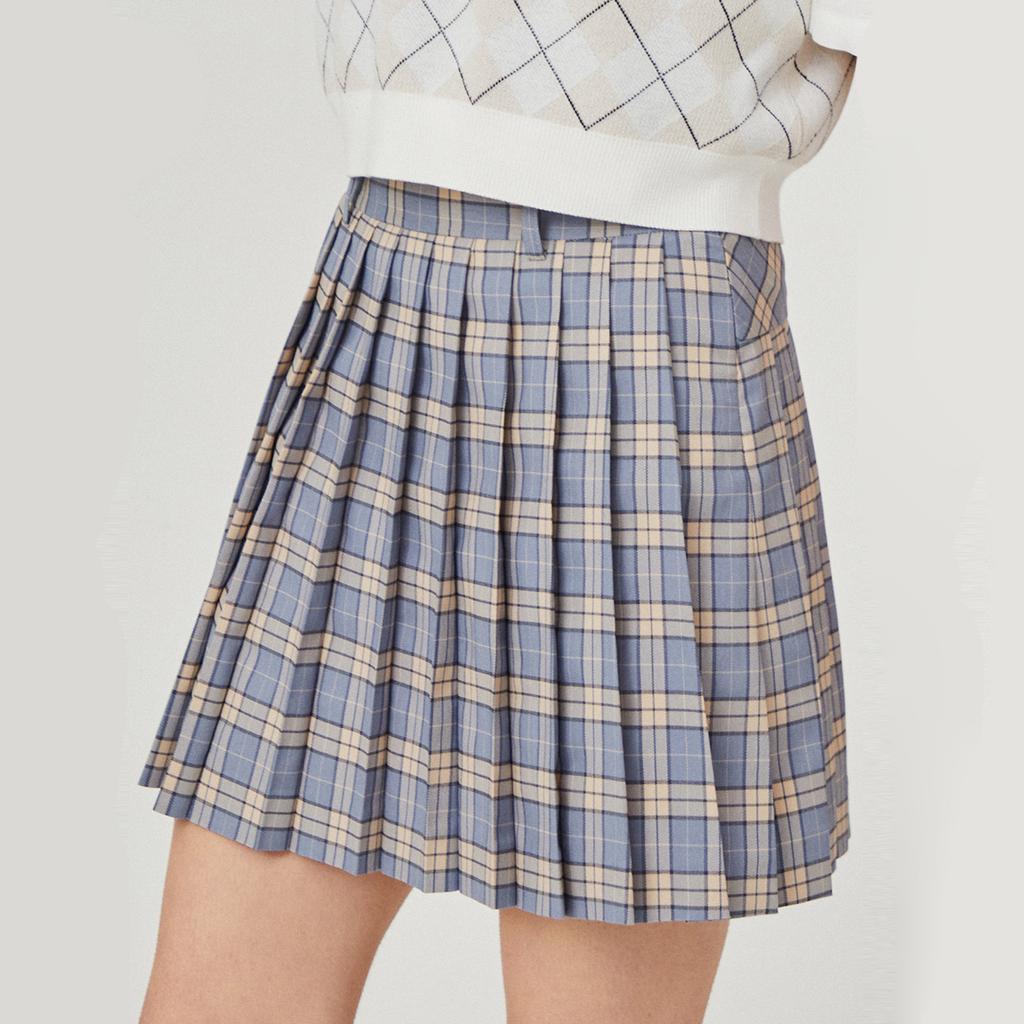 Rick Pleated Check Skirt (Beige)_L4A1-Sk07C