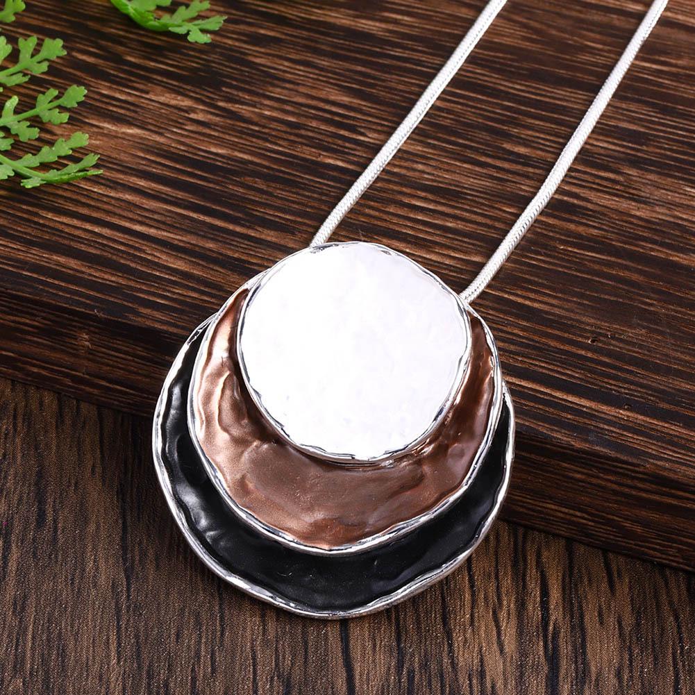 Bohemian Geometric Round Necklace: Multicolor Layered Enamel Zinc Alloy Sweater Chain