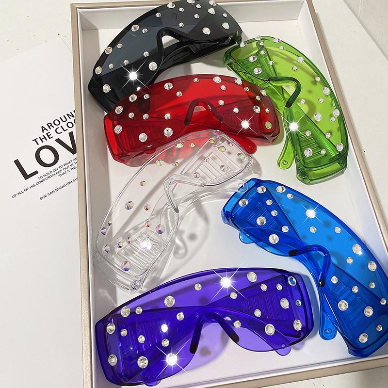 Oversized Diamond Goggle Sunglasses Women Men Fashion One Piece Windshield UV Protection Punk Rhinestone Sunglasses Feminino Man