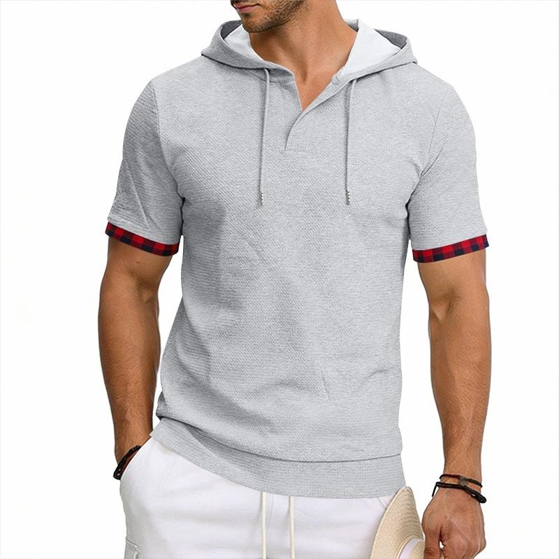 Herren Sommer Kurzarm Kapuzen-T-Shirt, Europäisch Amerikanisch Übergröße Farbblock Sportlich Lässig Oberteile