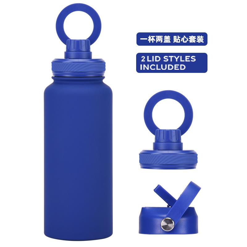 Large Capacity 1L Straw Thermos Cup, Mobile Phone Magnetic Suction Bracket, Water Cup, One Cup With Two Lids, Outdoor Sports Kettle.
