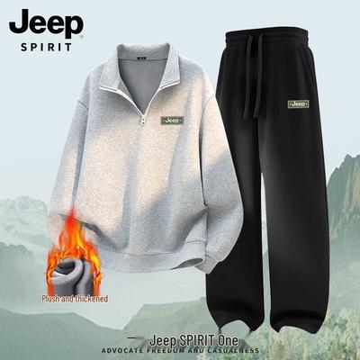 JEEP SPIRIT Men's Fleece-Lined Half-Zip Sweatshirt & Straight-Leg Pants Set