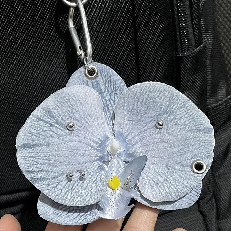 Sweet Exquisite Phalaenopsis Orchid Keychain Creative Simulation Flower Pendant Fashion Backpack Hangings Decor Accessories Gift