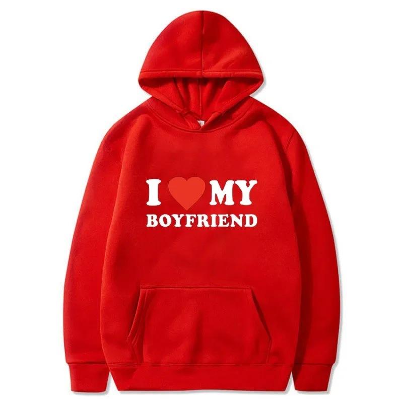 I Love My Boyfriend Girlfriend Printed Hoodie Couple Fashion