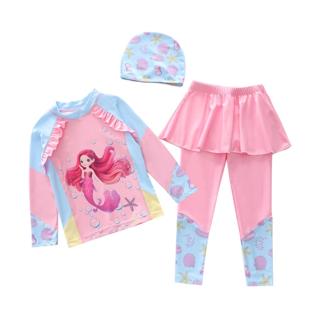 New Girls' Long Sleeve Two-Piece Swimsuit for Toddlers and Kids with CPC Certification