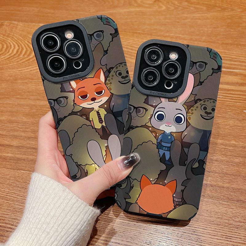Vertical Grain Leather Cartoon Couple Nick Judy Zootopia Printed Soft Silicone Phone Case Back Cover with Camera Lens Full Protection for Samsung