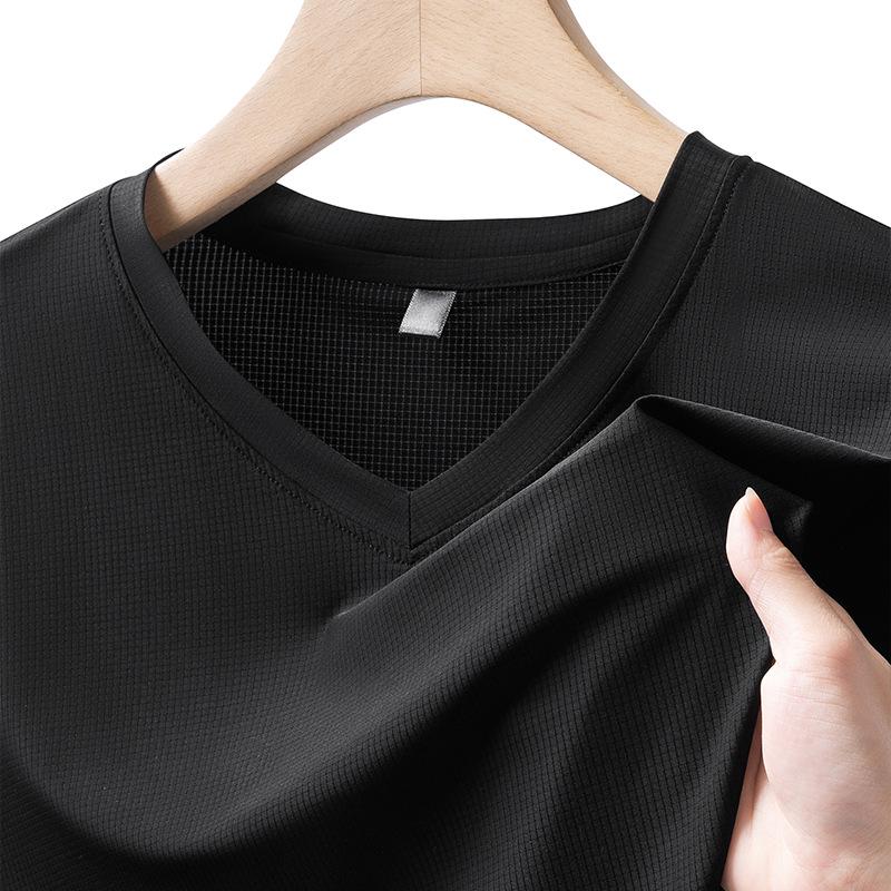 T-shirt da uomo taglie forti 9XL in seta ghiacciata con scollo a V a maniche corte, ad asciugatura rapida - Senza cuciture, leggera, traspirante, top sportivo estivo