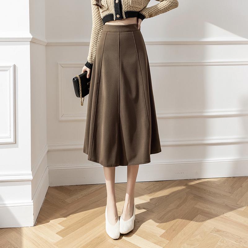 

Женская юбка миди А-силуэта из смесовой шерсти Осень/Зима 2024: Лоскутный дизайн, Большой клёш, Облегающий бёдра, Драпированный стиль «зонт» Extra Large коричневый