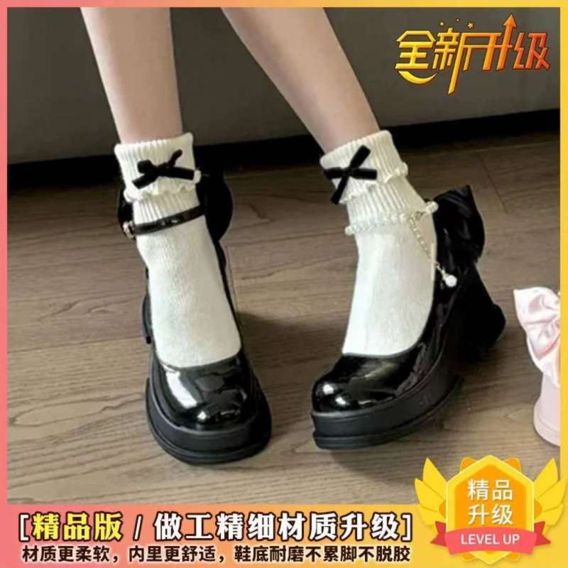 Hepburn style versatile platform thick heel Mary Jane women's shoes 2025 spring new fashion versatile bow French single shoes