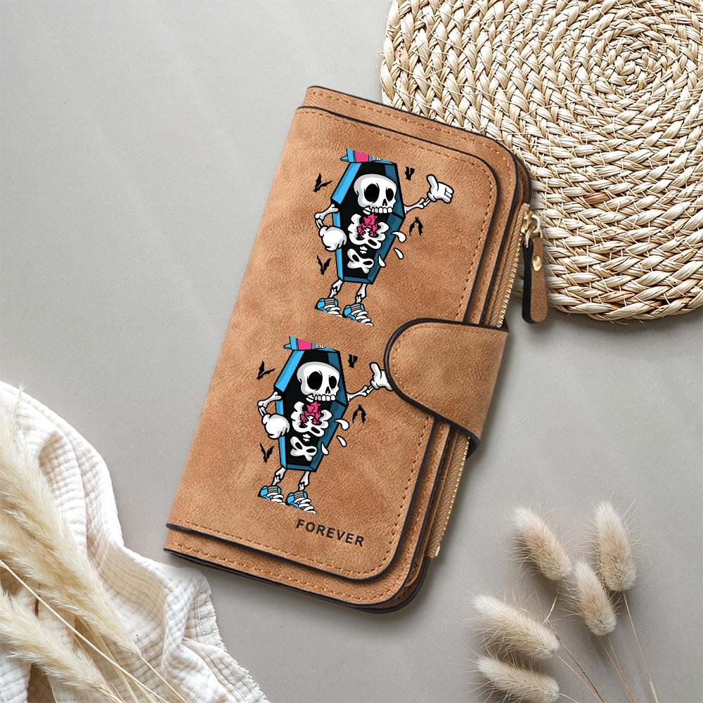 Cool Skeleton Print Women Long Wallet Fashion Portable Multi Slot Card Holder Purse