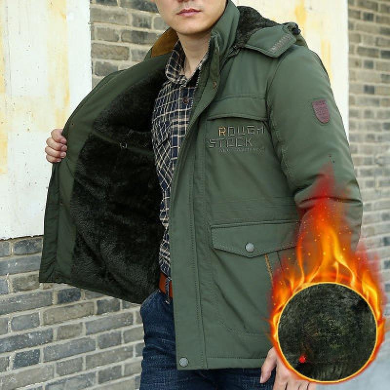 Winter Medium and Long Cotton-padded Jacket with Fleece Thermal Casual Jacket Men's Clothing
