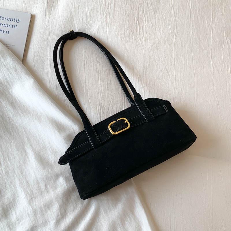 Women's Luxury Suede Shoulder Bag - Retro Matte Design, French-Inspired Baguette for Autumn/Winter