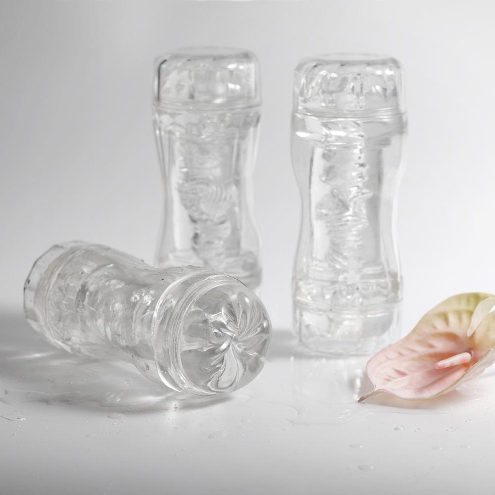 Male Masturbator Cup Dual Channel Realistic Vagina Anus Through Type Vacuum Sucking Transparent Pocket Pussy