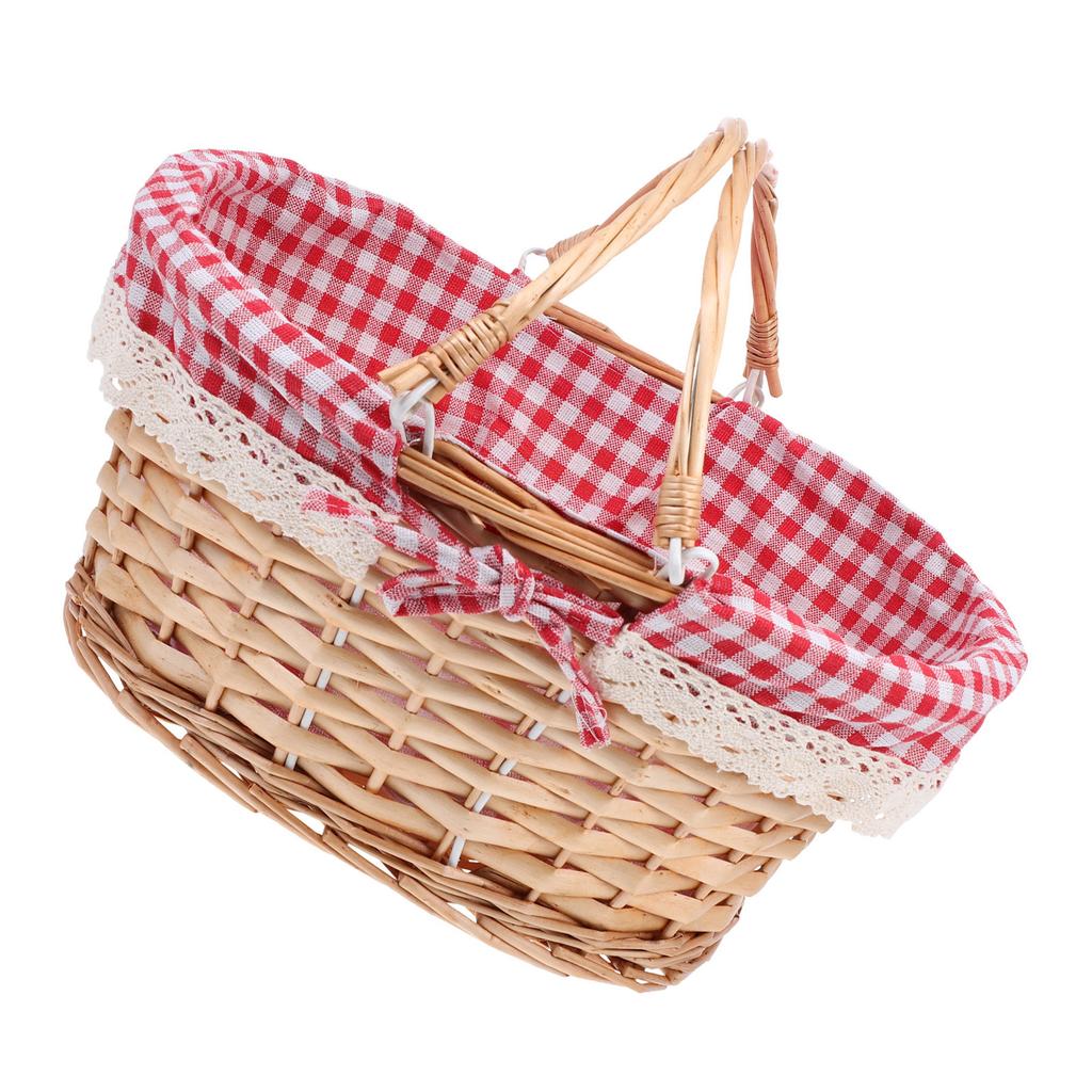 Woven Picnic Basket Natural Color Multi-Function Storage Basket Fruit Vegetable Snack Organizer Outdoor Sundry