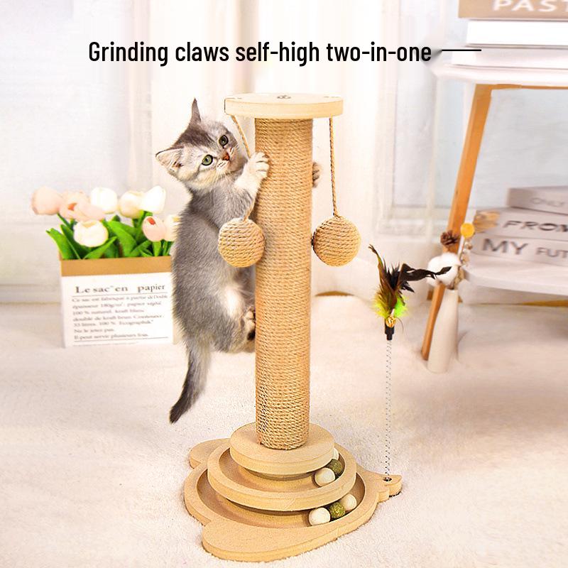 Poste Arranhador Durável de Sisal para Gatos com Varinha de Brincar – Brinquedo de Auto-Diversão para Aliviar o Tédio