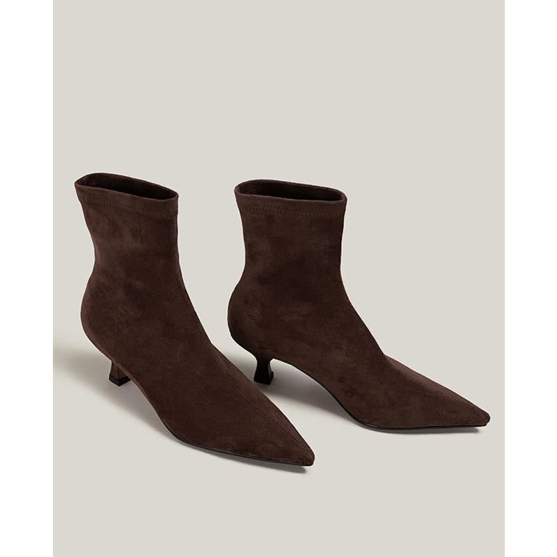 Winter Explosion~ Elastic Thin Boots French Suede Thin Heel Socks Boots Pointed Boots Ins Wind Korean Version Short Boots