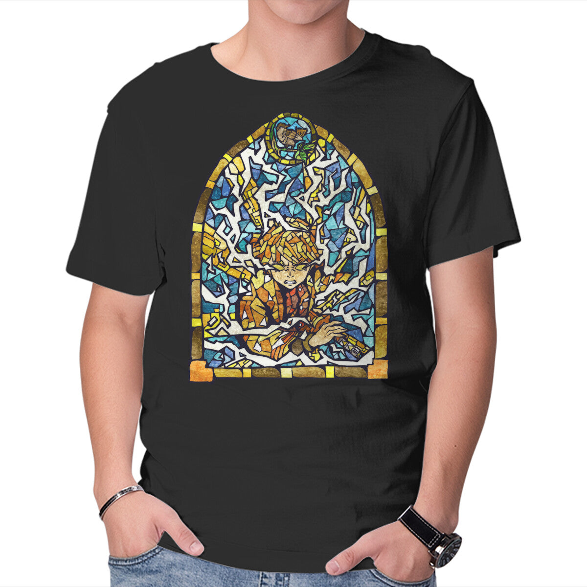 Unisex Crew Neck T-Shirt Slayer Stained Glass Graphic Short Sleeve Casual Tee S