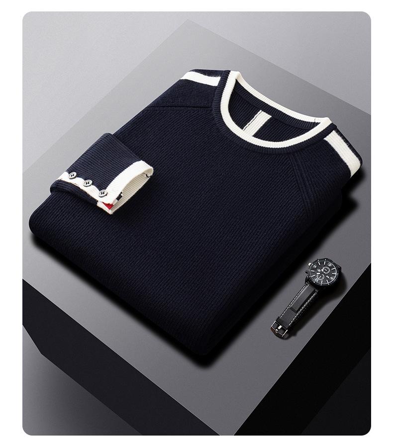 Pánský vysoce kvalitní teplý úpletový svetr s kulatým výstřihem Podzim/Zima 2025