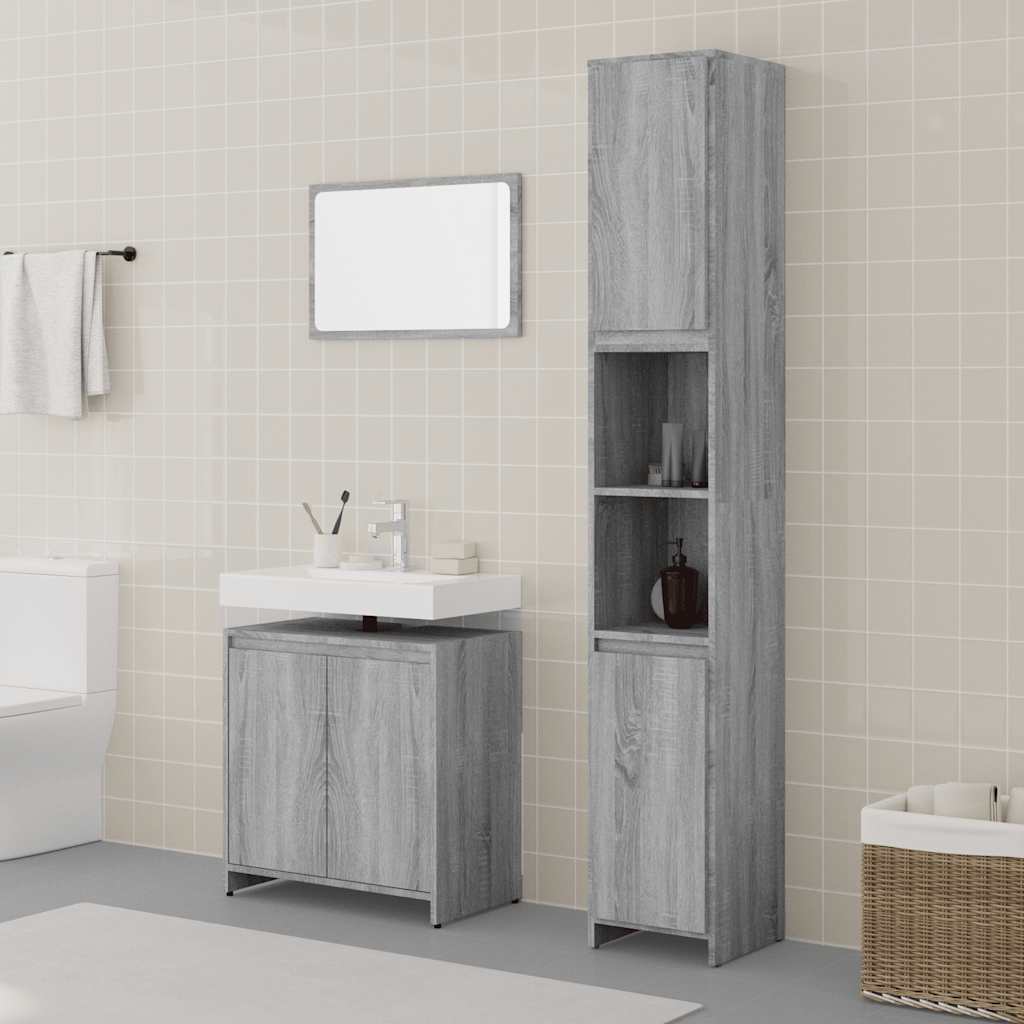 3 Piece Bathroom Furniture Set Grey Sonoma Particleboard