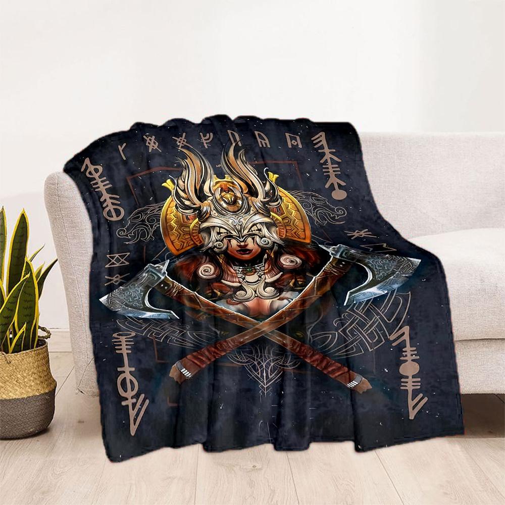 Viking Warrior Emblem Blankets Are Suitable for Living Rooms,making Them an Ideal Choice for Outdoor Travel and Gifts.