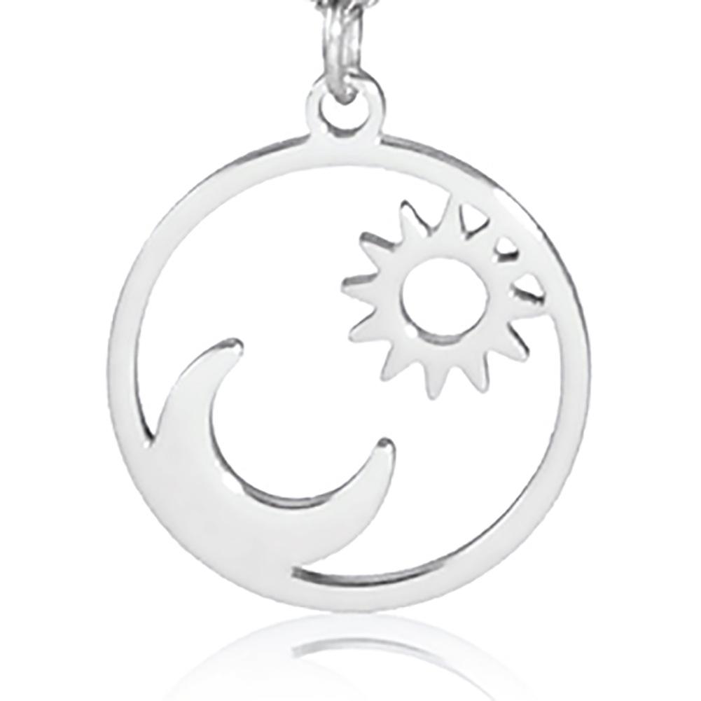Retro Sun Moon Pendnat Necklace Earrings with Crystl Fashion Necklace for Women and Men-Gold Set