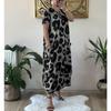 DAFIFY Women's Fashion Summer Spring Leopard Print Short Sleeve O-Neck Loose Waistline Casual Dresses