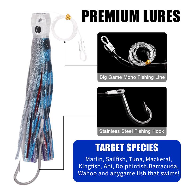 Saltwater Fishing Squid Skirt Lure - 8.5 Inch, 6 Colors, Bionic Trolling Lure