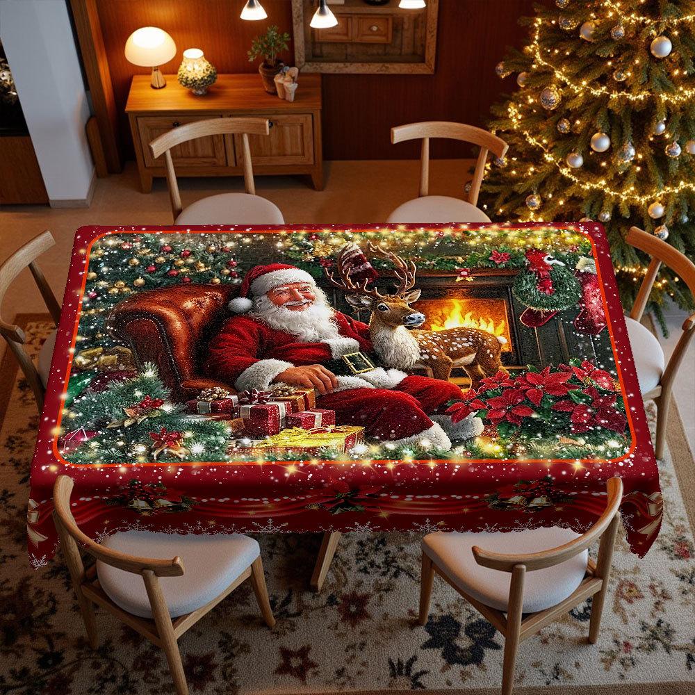 

Christmas Theme Tablecloth, Santa Claus Reindeer Heater Pattern Anti-Scalding Dining Table Household Rectangular Coffee Table Tablecloth Round tablecloth-152x152cm