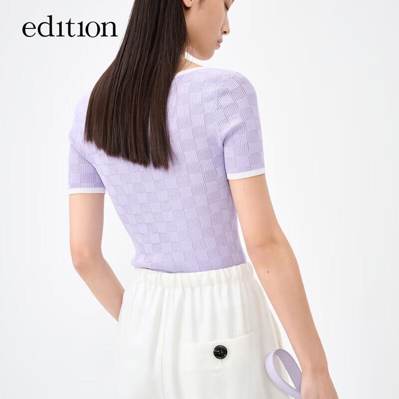 Edition Women's Plaid U-Neck Short Sleeve Knit Top