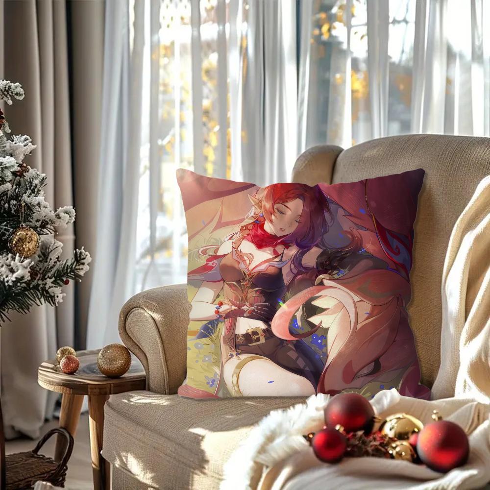 Game Genshin Impact Chasca Pillow Case Square Pillow Bedroom Sofa Leisure Comfort Cushion Car Living Room Home Decoration 40X40