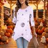 Women's Halloween Print 3/4 Sleeve Loose Fit Casual Top – Fun Holiday Party Tunic Blouse