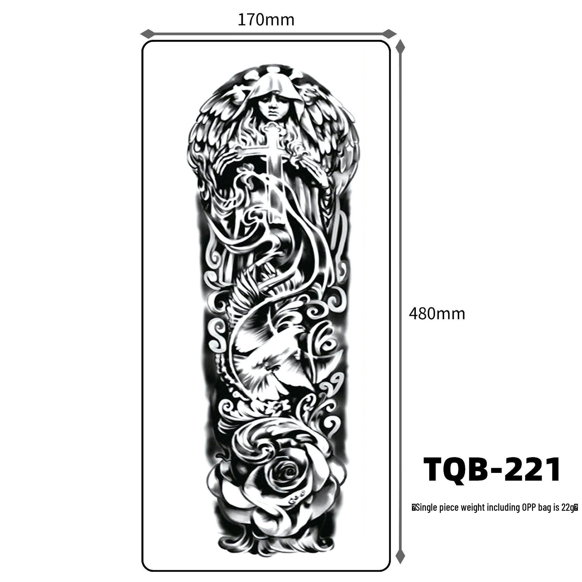 Waterproof Full Arm and Back Flower Tattoo Sticker 170x480mm