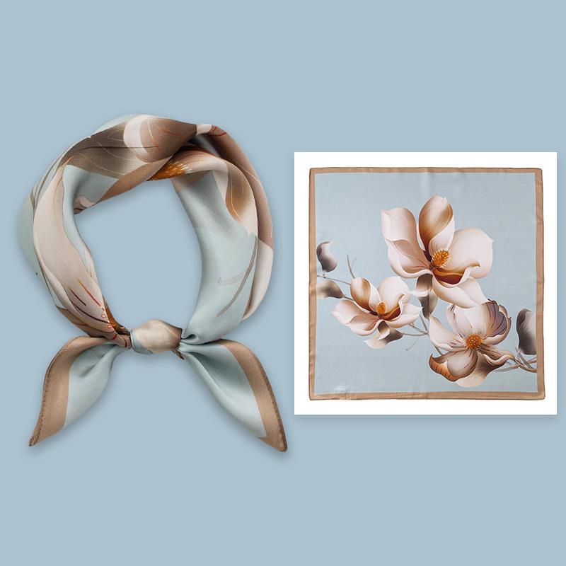 53Cm spring and summer new temperament women's 100% mulberry silk printed silk scarf fashion versatile high-end scarf shawl