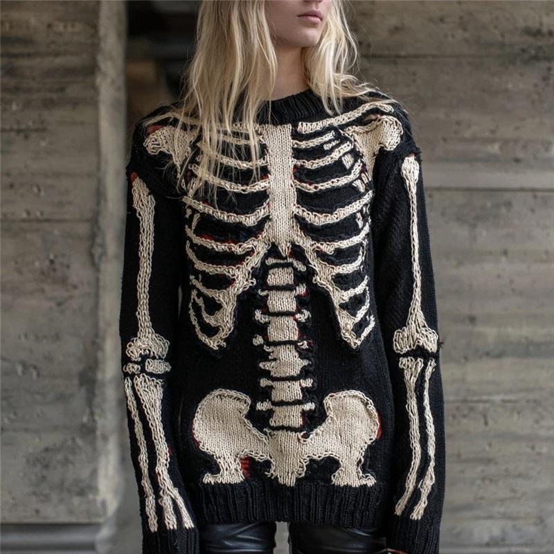 Women Crew Neck Loose Pullover Halloween 3D Digital Print Long Sleeve Casual Sweatshirt