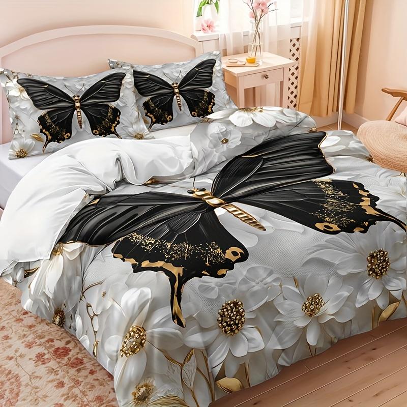 Comforter 3Pcs Three-Dimensional Golden Flower Butterfly Set 1 + 2 S Without Pillow Core