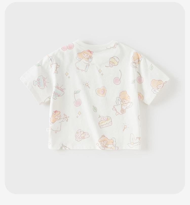 Davidella girls' short sleeved T-shirt summer outfit new baby antibacterial and mite resistant pure cotton top children's base shirt