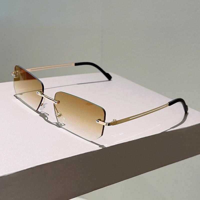 KAMMPT Okulary Przeciwsłoneczne Prostokątne Bez Oprawek Mężczyźni Kobiety Vintage Moda Soczewka Gradientowa Modne Codzienne Okulary Przeciwsłoneczne Nowy Design Marki