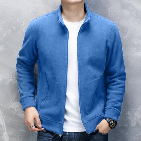 Men Coat Stand-Up Collar Long Sleeve Zipper Closure Polar Fleece Jacket
