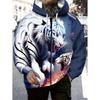 Herren Kapuzenpullover mit Reißverschluss und Tiger-Grafik, Langarm, Lässiger Outdoor-Mode-Mantel mit Kordelzug und Taschen, Reißverschluss-Kapuzenpullover für den Mann