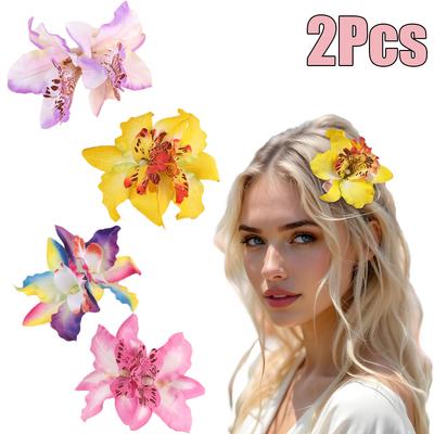 2 Τεμάχια Χαβανέζικα Λουλούδια Κλιπ Μαλλιών Κλιπ με Κόκκινο Ιβίσκο Γυναικεία Τεχνητά Τσιμπιδάκια Μαλλιών Αξεσουάρ για Γάμο Νύφη Πάρτι στην Παραλία