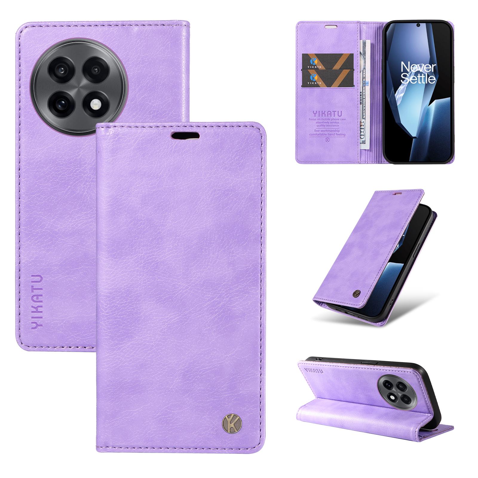 

For OnePlus Ace 5G Wallet Case YIKATU YK-006 Magnetic Closure Leather Phone Cover Litchi Texture Purple