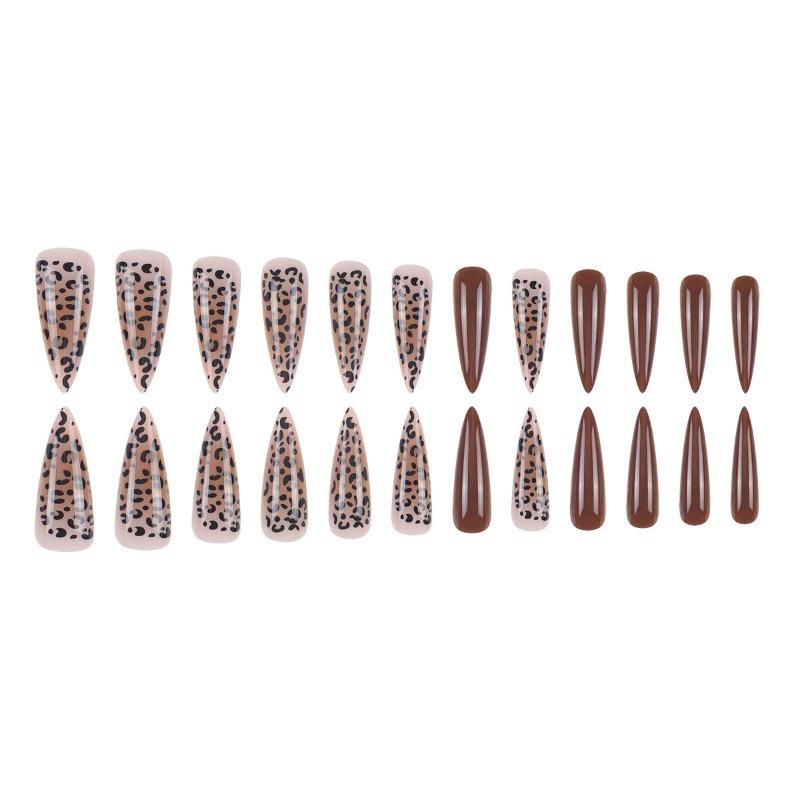 Unghii False Detașabile cu Imprimeu Leopard Maillard, Artă Avansată pentru Unghii, Purtare Unghii, Vânzare cu Ridicata, Vârf Lung, 24 Bucăți