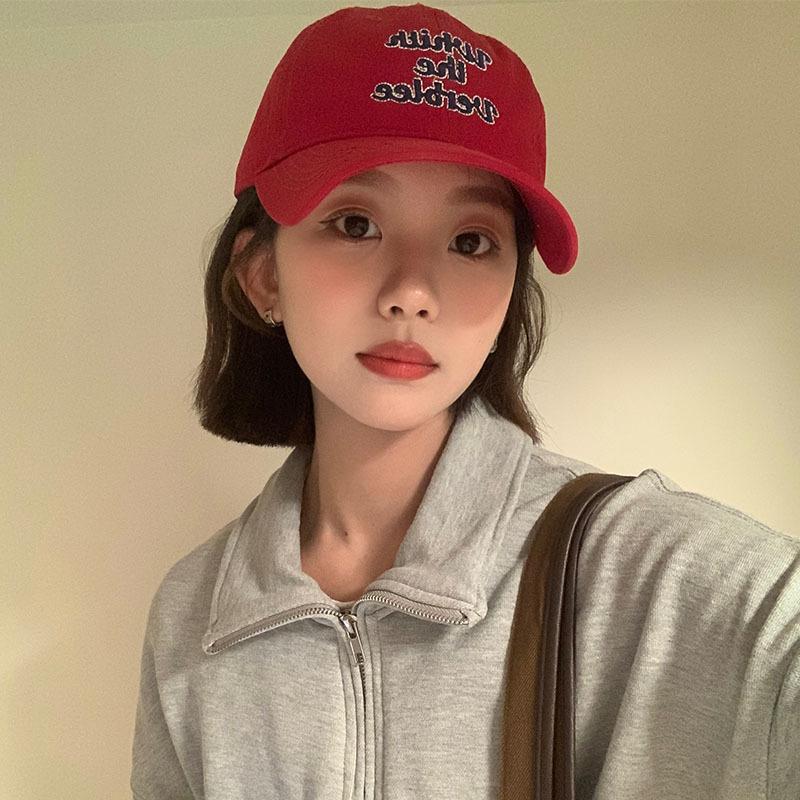 Spring and Autumn Couple with Curved Brim and Big Head Circumference Showing Face Small Versatile Letter Baseball Cap Versatile Soft Top Sun Hat