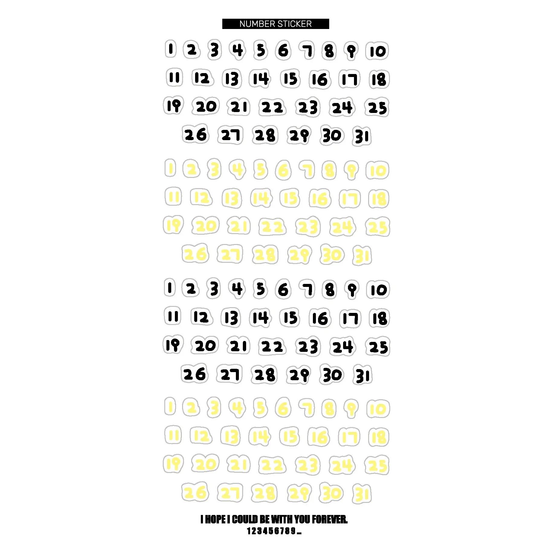 

1 шт. Милий мультяшний дитячий шрифт № 1~31 Цифрові наклейки Календар Планувальник Скрапбукінг Журнал Місячний день Щоденний час Мітка Декорація