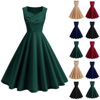 Mode Damen Weste Kleid Schlank Square Neck Retro Elegantes Kleid