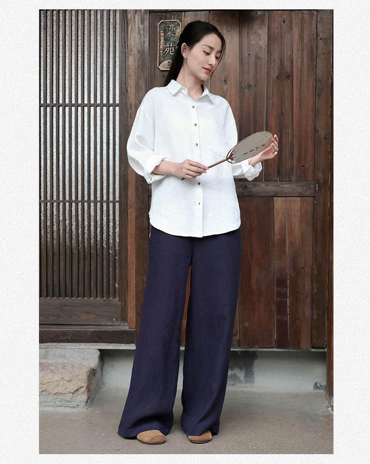 Lu & Andi Women's Spring Han Hemp Wide-Leg Pants - New Chinese Style Slimming Drape Straight Leg Casuals