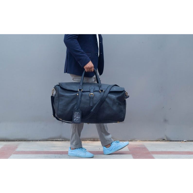 Black Leather Duffle Bag: Full Grain Weekender Travel Bag