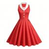 Vintage Summer Dress For Women With Polka Dot Pattern Cotton Blend For Casual And Party Wear