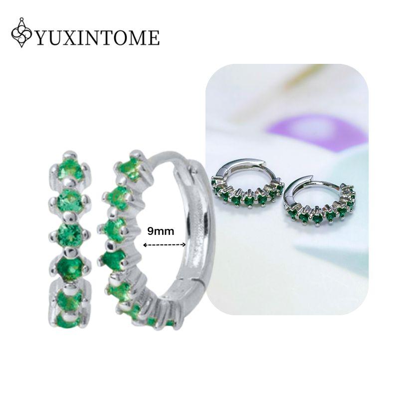 Turquoise 925 Silver Ear Needle Green Zircon vintage emerald Heart/Flower Pendant Hoop Earrings Fashion party Jewelry